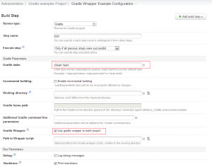 TeamCity build setup page with Gradle Wrapper enabled